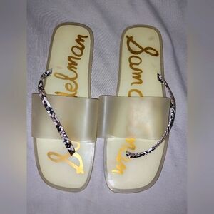 Sam Edelman Clear and Snake Print Slide Sandals 10